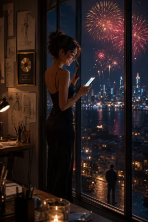 Rainy watching New Year fireworks from design studio window after Weston mistook her for Cynthia — My Online Boyfriend Mistook Me for Someone Else I Left TrendNovel