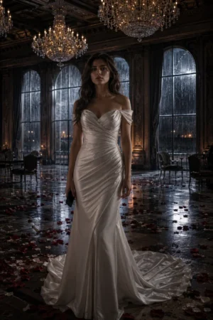 Elena Romano standing alone in empty wedding ballroom after Nico Caruso abandoned her — Rejected By The Don I Crowned Myself on TrendNovel