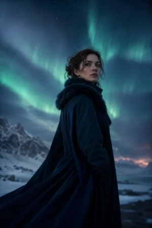 The Day He Called Off Our Engagement, I Bought Iceland Tickets — a woman standing alone with quiet resolve, northern lights in the background, betrayal romance novel cover
